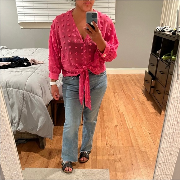 Zara Hot Pink Polka Dot Blouse size S - Picture 2 of 7